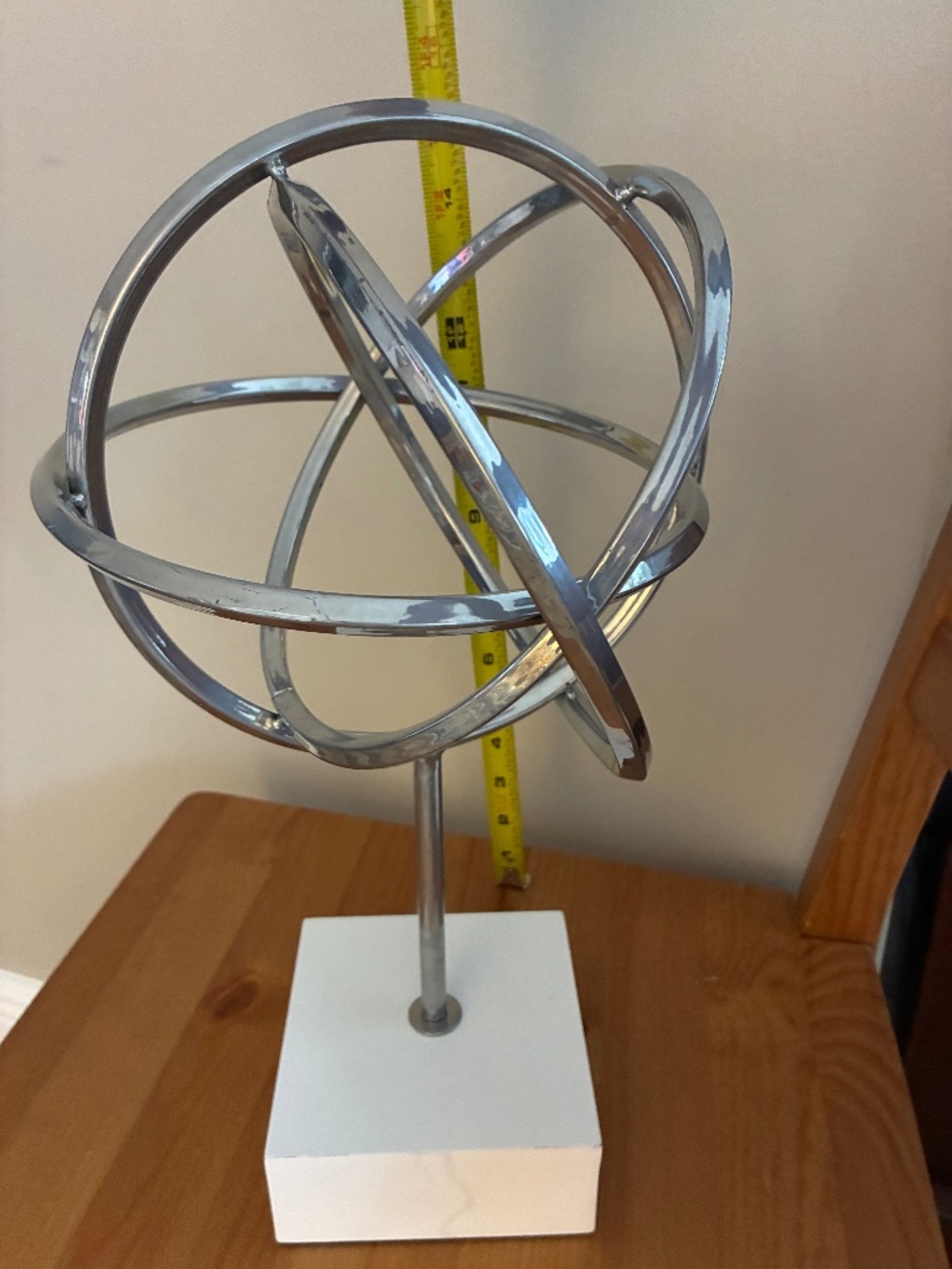 Round Circle Orb Sculpture with Marbled Base, 15"